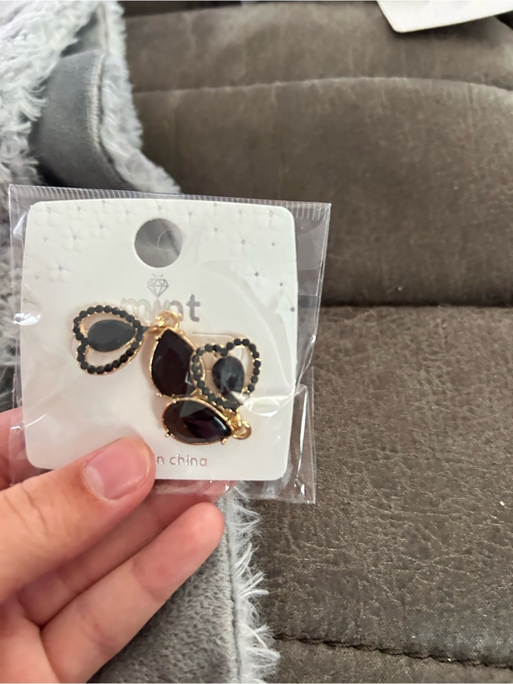 5/$25 Mint Gold-Tone Earrings with Black and Deep Plum Stones